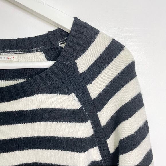 Anthropologie Rebekah Sz M Black White Striped Raglan Sleeve Knit Tunic Sweater - Picture 4 of 10